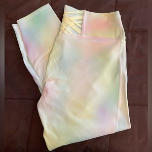 NWT Fabletics XXL pale rainbow tie dye high waisted strappy 7/8 leggings